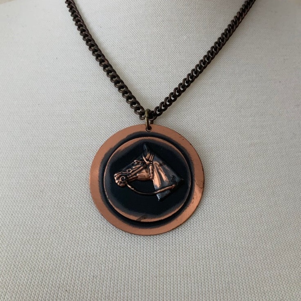 Vintage Burnished Cooper Oversized Horse Pendant